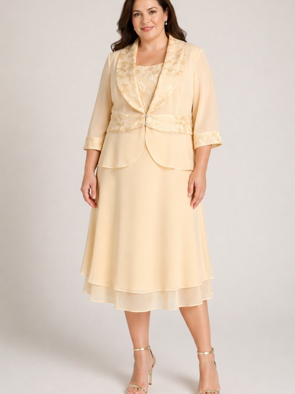 Midnight Velvet 22W YELLOW LACE JACKET DRESS SET 2 Pc Formal Wedding NWOT